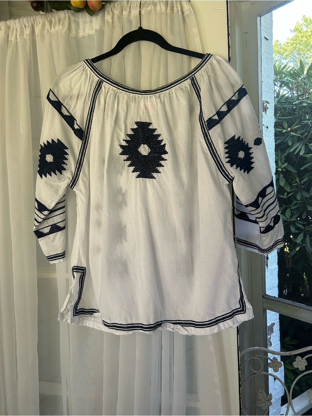Gretchen Scott Designs White Tunic with Blue Embroidery - Picture 4 of 5